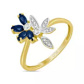 Золотое кольцо c бриллиантами и сапфирами