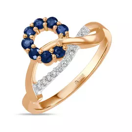 Золотое кольцо c бриллиантами и сапфирами