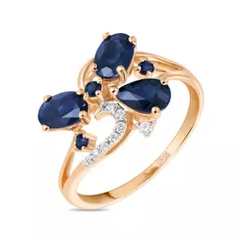 Золотое кольцо c бриллиантами и сапфирами