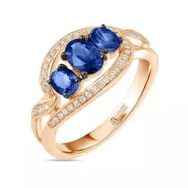 Золотое кольцо c бриллиантами и сапфирами