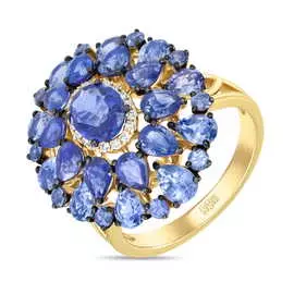 Золотое кольцо c бриллиантами и сапфирами