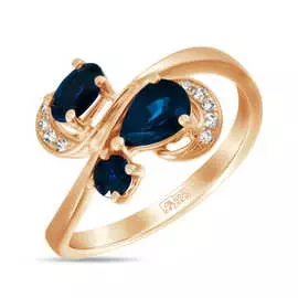 Золотое Кольцо c бриллиантами и сапфирами