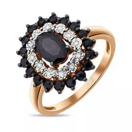 Золотое кольцо c бриллиантами и сапфирами