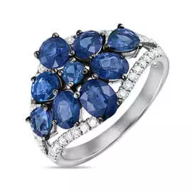 Золотое кольцо c бриллиантами и сапфирами