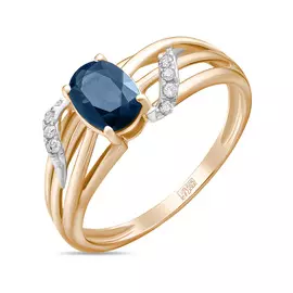 Золотое кольцо c бриллиантами и сапфиром