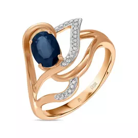 Золотое Кольцо c бриллиантами и сапфиром
