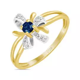 Золотое кольцо c бриллиантами и сапфиром