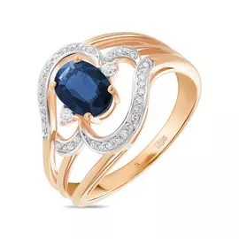 Золотое Кольцо c бриллиантами и сапфиром