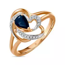 Золотое Кольцо c бриллиантами и сапфиром