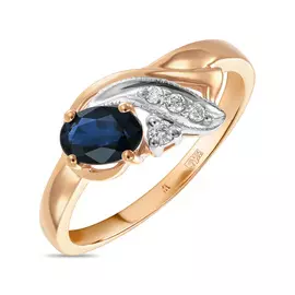 Золотое Кольцо c бриллиантами и сапфиром