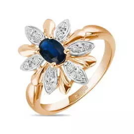Золотое кольцо c бриллиантами и сапфиром