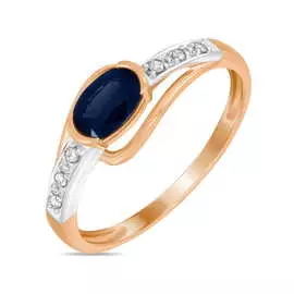 Золотое кольцо c бриллиантами и сапфиром