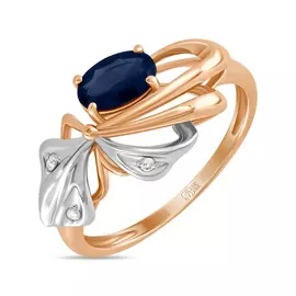 Золотое кольцо c бриллиантами и сапфиром