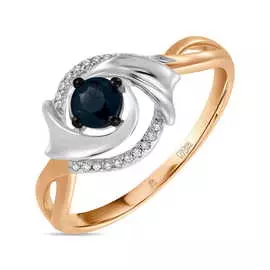 Золотое кольцо c бриллиантами и сапфиром