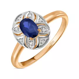 Золотое кольцо c бриллиантами и сапфиром