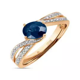 Золотое Кольцо c бриллиантами и сапфиром