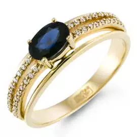 Золотое кольцо c бриллиантами и сапфиром