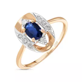 Золотое Кольцо c бриллиантами и сапфиром