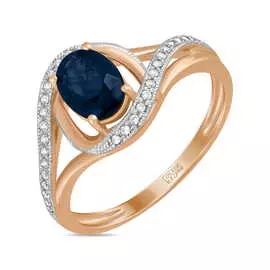Золотое кольцо c бриллиантами и сапфиром