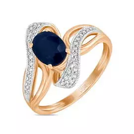 Золотое кольцо c бриллиантами и сапфиром