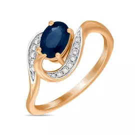 Золотое кольцо c бриллиантами и сапфиром