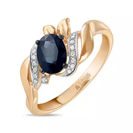 Золотое кольцо c бриллиантами и сапфиром