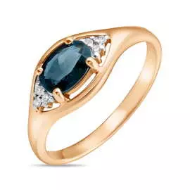 Золотое кольцо c бриллиантами и сапфиром