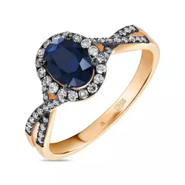 Золотое кольцо c бриллиантами и сапфиром