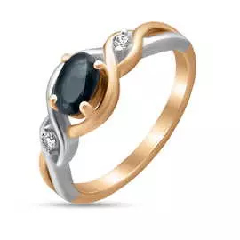 Золотое кольцо c бриллиантами и сапфиром