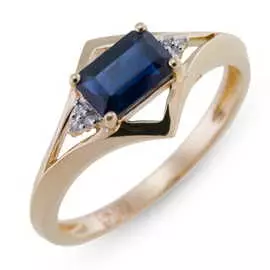 Золотое кольцо c бриллиантами и сапфиром