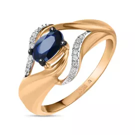 Золотое кольцо c бриллиантами и сапфиром