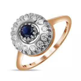 Золотое кольцо c бриллиантами и сапфиром