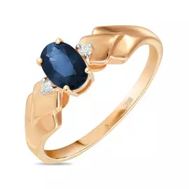 Золотое кольцо c бриллиантами и сапфиром