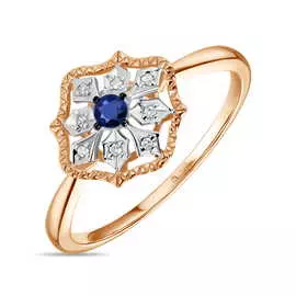 Золотое кольцо c бриллиантами и сапфиром