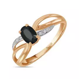 Золотое кольцо c бриллиантами и сапфиром