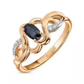 Золотое кольцо c бриллиантами и сапфиром