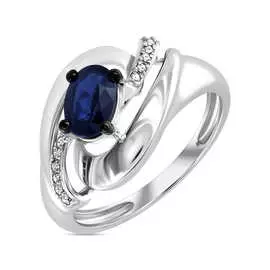 Золотое кольцо c бриллиантами и сапфиром