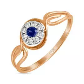 Золотое кольцо c бриллиантами и сапфиром