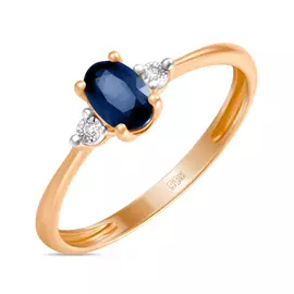 Золотое кольцо c бриллиантами и сапфиром
