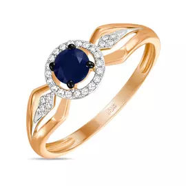 Золотое кольцо c бриллиантами и сапфир цветнойом