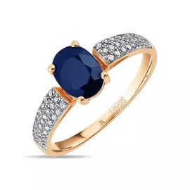 Золотое кольцо c бриллиантами и сапфиром