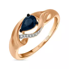 Золотое Кольцо c бриллиантами и сапфиром