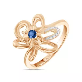 Золотое Кольцо c бриллиантами и сапфиром