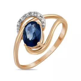 Золотое Кольцо c бриллиантами и сапфиром