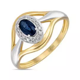 Золотое кольцо c бриллиантами и сапфиром