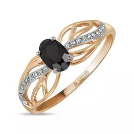Золотое кольцо c бриллиантами и сапфир цветнойом