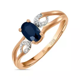 Золотое кольцо c бриллиантами и сапфиром