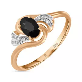 Золотое кольцо c бриллиантами и сапфир цветнойом