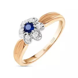 Золотое кольцо c бриллиантами и сапфиром