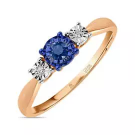Золотое кольцо c бриллиантами и сапфиром